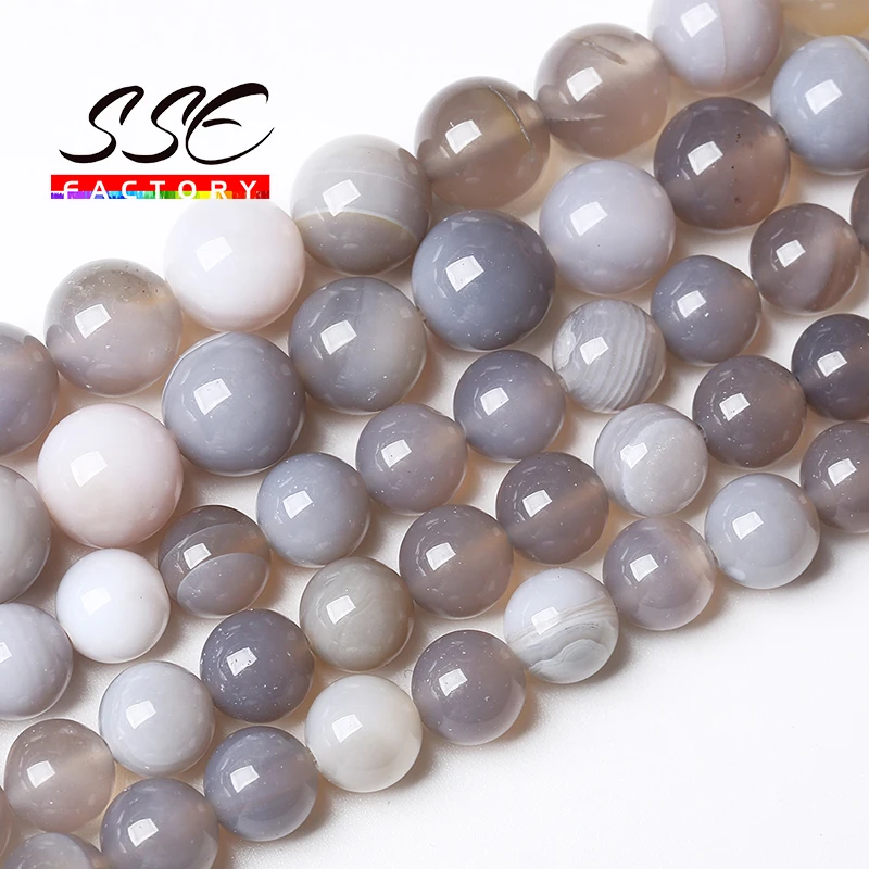 Natural Gray Agates beads Smooth Striped Round Loose Beads For Jewelry Making Diy Bracelet Necklace handmade 4 6 8 10 12mm 15