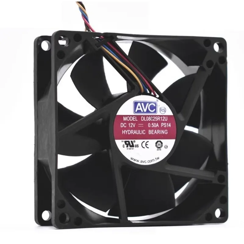 PWM CPU Ventilador de Refrigeração para AVC DS08025R12U, 8cm Ventilador do Chassi, Regulação de Velocidade, 80x80x25mm, 12V, 0.35A, 0.5A, 0.7A, 8025, Novo