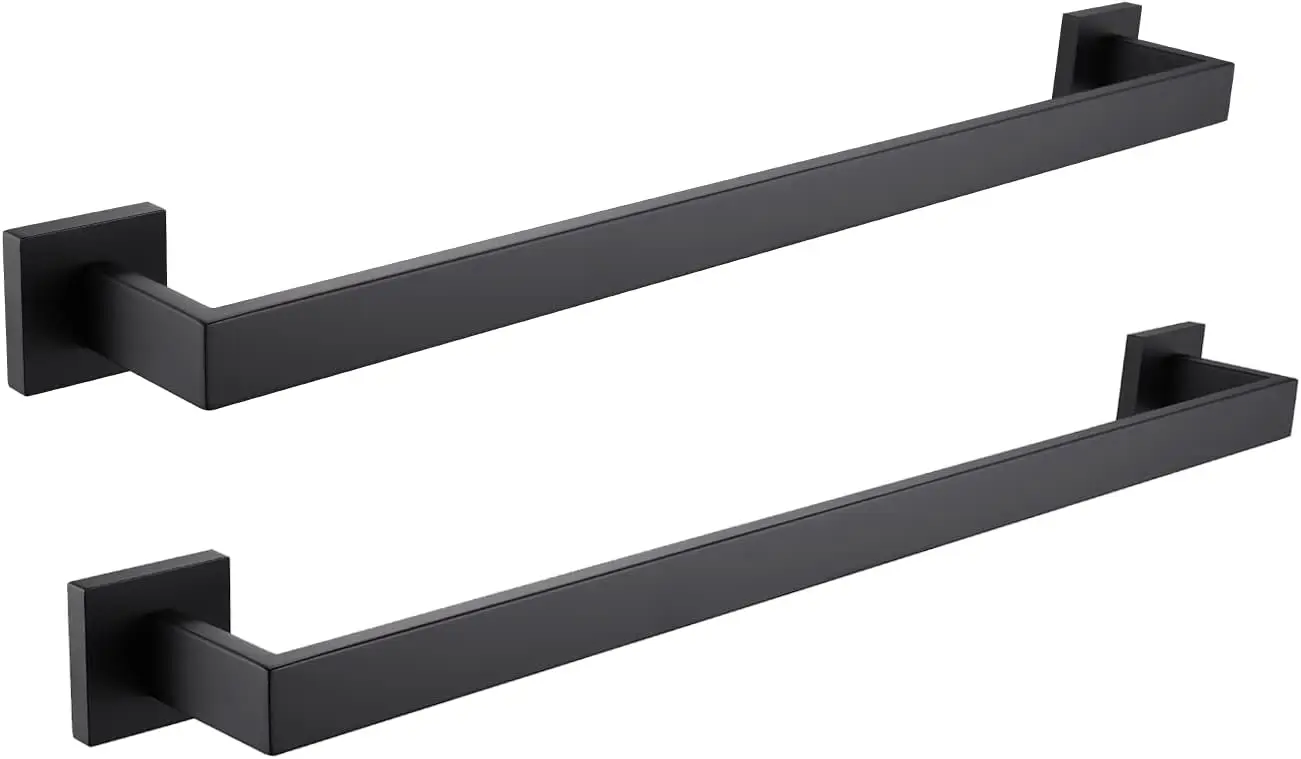 

2 Pack Bath Towel Bars, Matte Black 24-Inch Bathroom Towel Rail Square Towel Racks Kitchen Towel Holders, Stainless Steel Wal