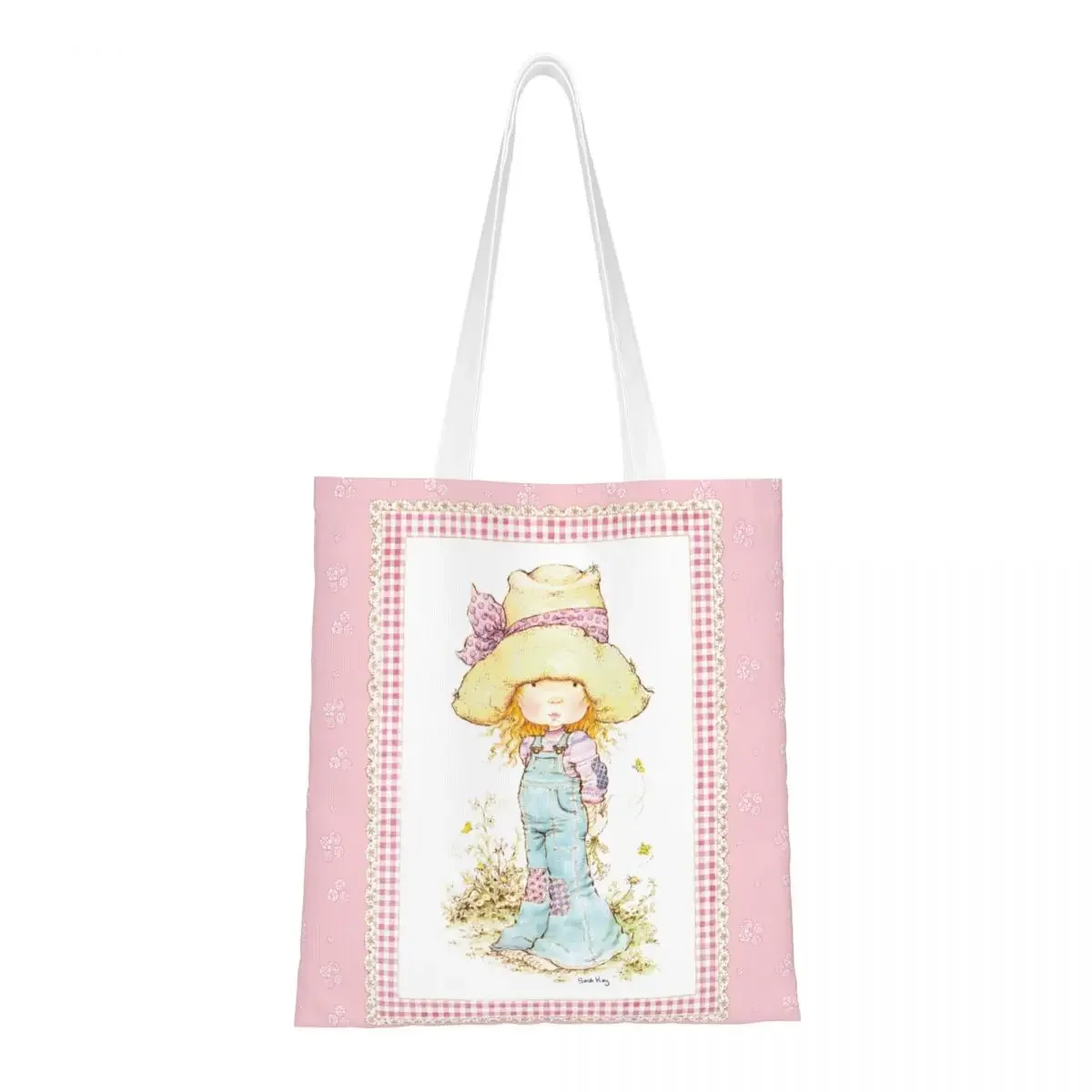 

Cute Sarah Kay Girl Cartoon Linen Handbag Tote Bags Merch Trendy for Woman Country Art Village Aesthetics Shoulder Bags