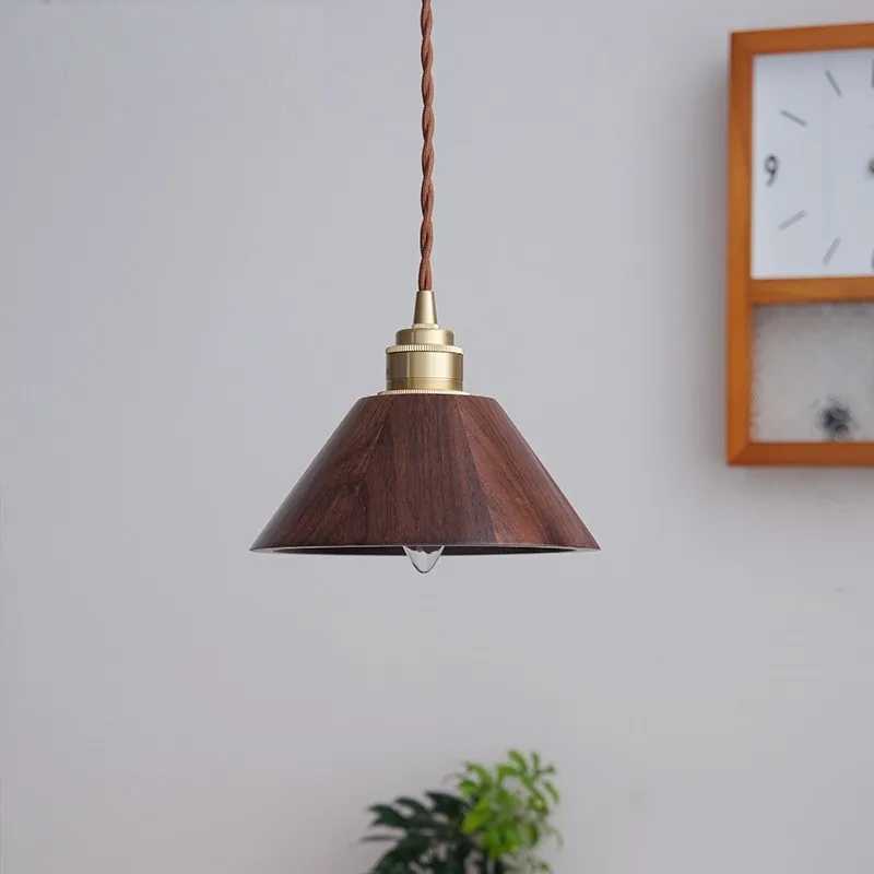 

Modern Wood Pendant Lamp Loft Nordic Brass Wooden Fixture Kitchen Island LED Hanging Light Home Decor Lighting Suspension Design