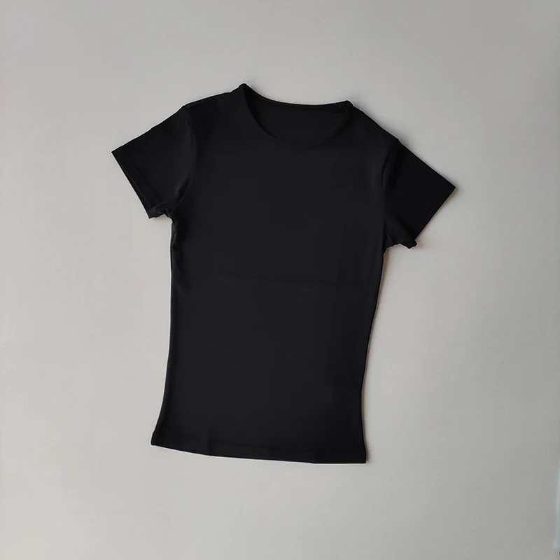 Nude-sensing Solid Color Yoga Clothes for Short-sleeved Women's Quick-drying Elastic Tight T-shirt Fitness Clothes Top Clothing image 6