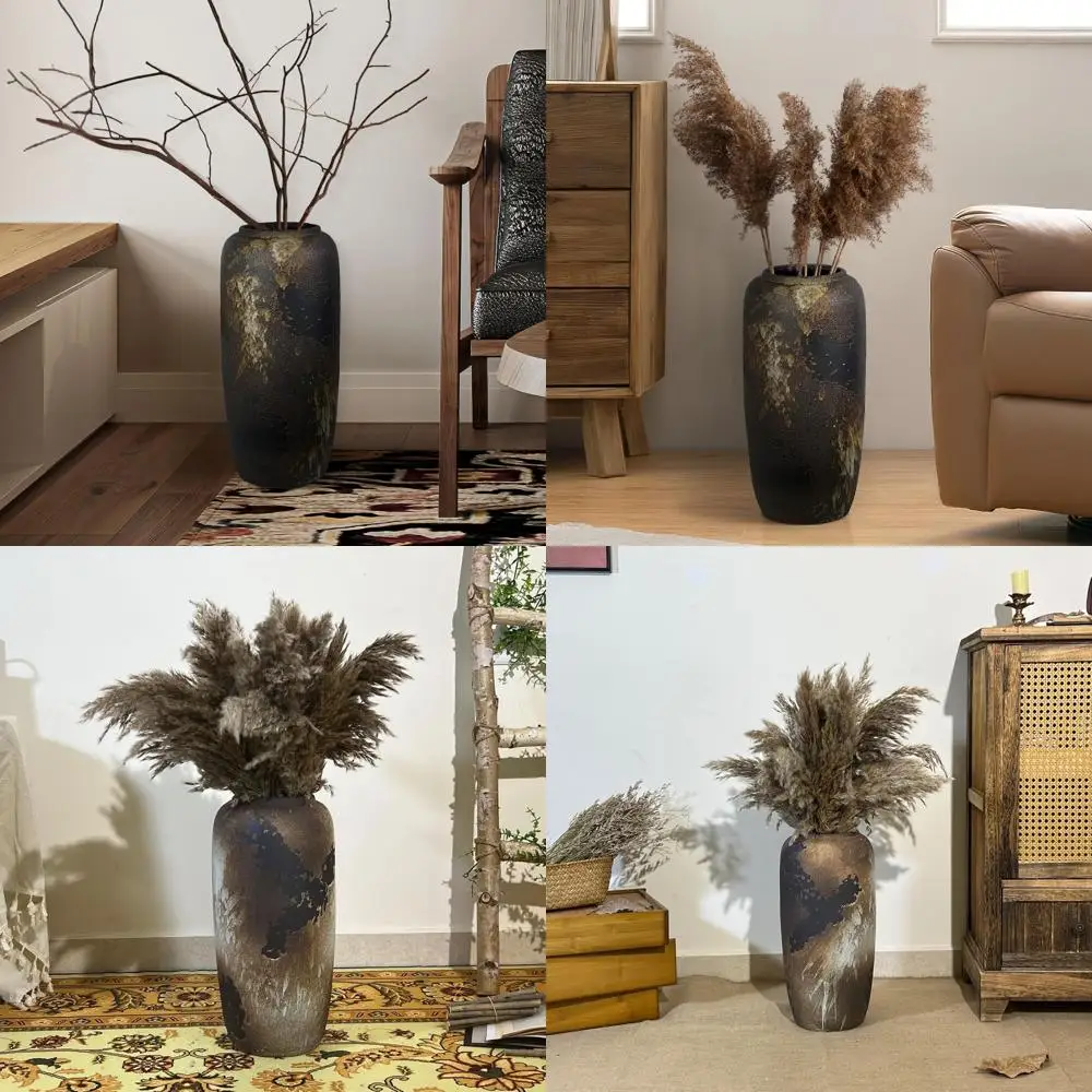 

Large 15.7 Black Tall Ceramic Vase for Farmhouse Style Living Room and Entryway Decor, Vintage Terracotta, Ideal Wedding Gift