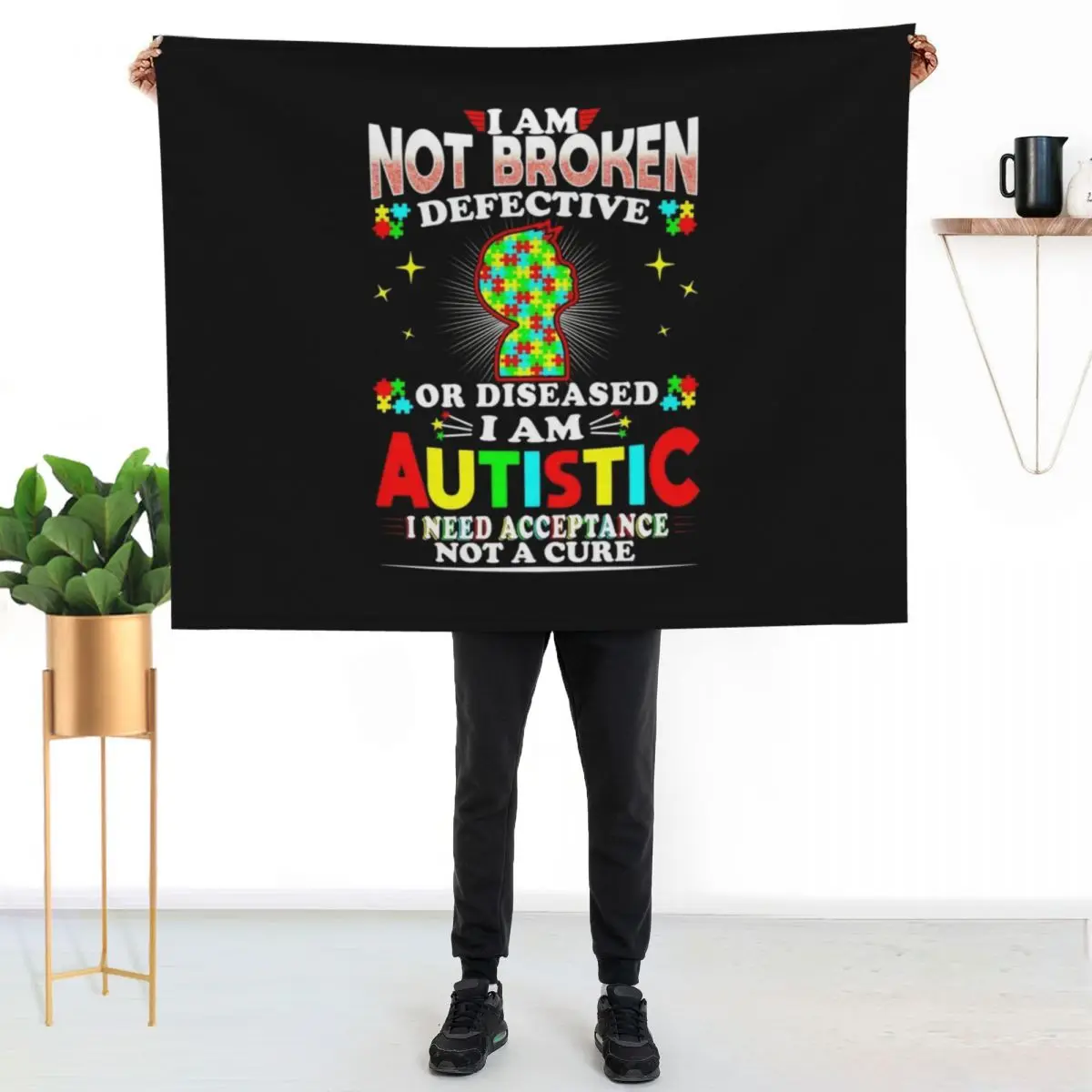 I Am Not Broken Defective Or Deceased Autism Awareness Gift Throw Blanket Furry Winter beds Cute Summer Blankets