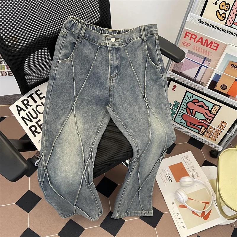 

American Retro Washed Men's Jeans Straight Loose Slimming Micro Flared High Street Vibe Casual Long Pants Youth Trend
