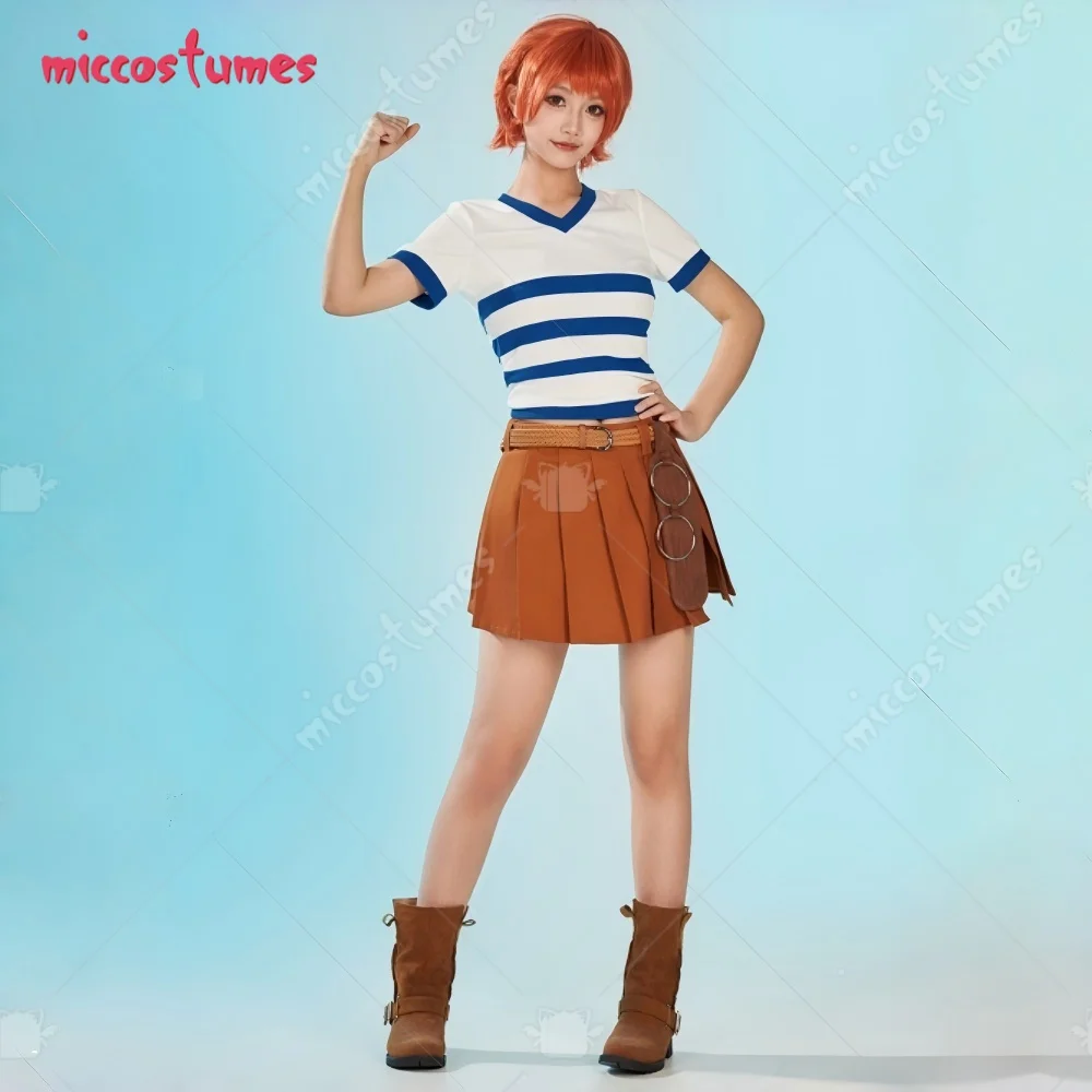 HAIKYUU Damen-Cosplay-Kostüm, gestreift, V-Ausschnitt, kurzärmeliges Oberteil und Rock mit Gürtel für Cosplay, Halloween