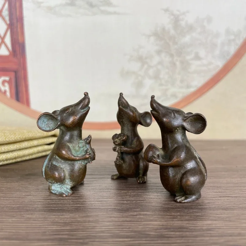 Little Fairy/ Retro Pure Copper Little Mouse Tea Pet Creative Home Ornaments Metal Animal Model Ornaments Home Garden Decoration