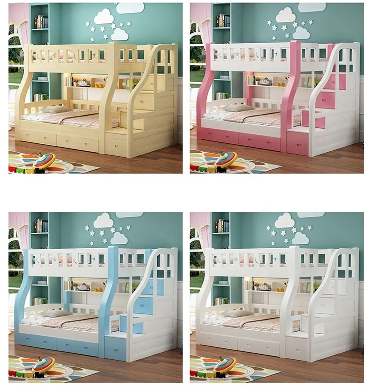 Luxurious Modern Wood Child Bed Furniture Pink Multifunctional Ladder Designs Comfortable Double Bunk Children Kids Girl Bedspro