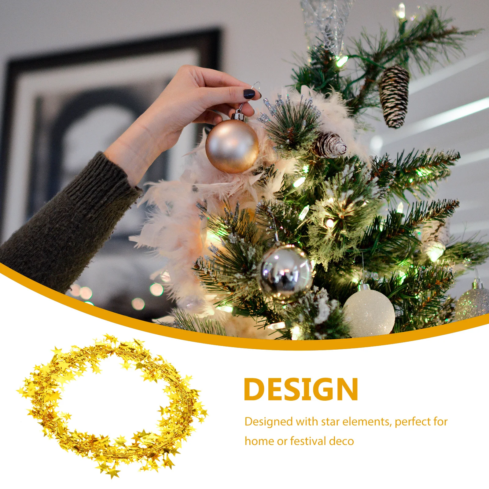 

Golden Star Wreaths Tinsel Garlands Perfect for Fireplace Door Wall Decor Tinsel Garland Star Garlands