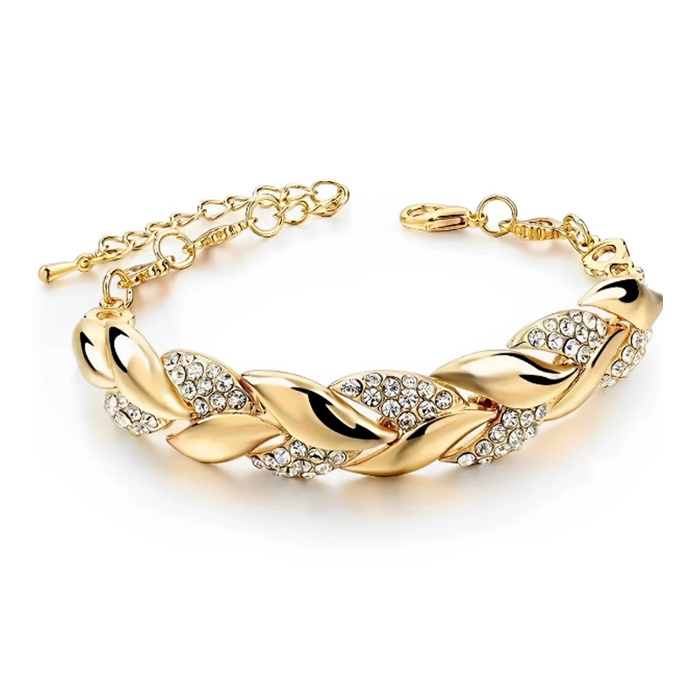 Luxury Love Braided Leaf Bracelet Charm Crystal Wedding Bracelets For Women Anniversary Valentines Day Gifts Aesthetic Jewelry