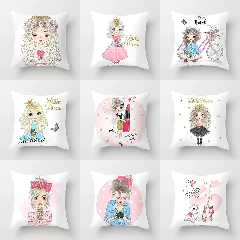 

Cartoon girl little princess printed pillowcase sofa children's room dormitory cushion cover home decoration children's gift