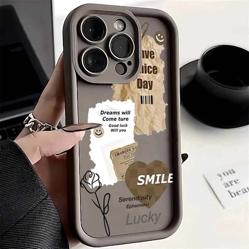 Fashion Black Letter Soft Silicone Phone Case For IPhone 16 15 14 11 13 12 Pro XS 7 8 Plus X XR SE Simple Lens Protected Cover