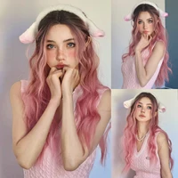 Pelucas onduladas de agua largas para mujer, peluca de parte media sintética obmre rosa, Cosplay de Halloween, peluca de fiesta diaria para mujer, pelo falso resistente al calor