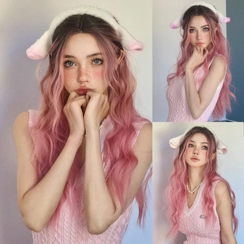 Imagen 1 del producto Pelucas onduladas de agua largas para mujer, peluca de parte media sintética obmre rosa, Cosplay de Halloween, peluca de fiesta diaria para mujer, pelo falso resistente al calor