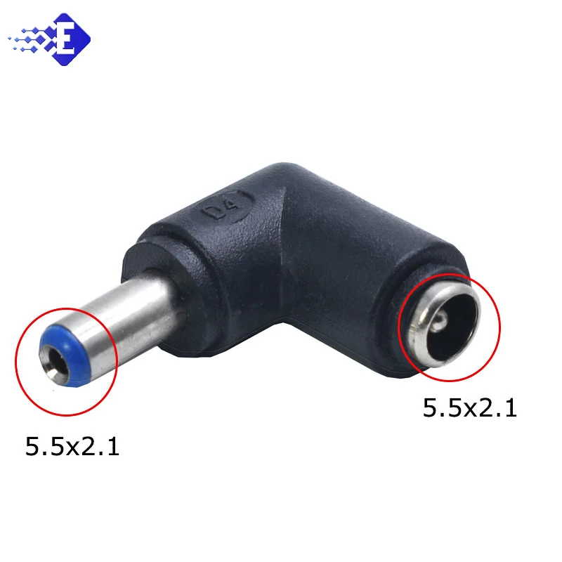 1/2pcs 90 Degree 5.5*2.1 Mm Male Jack To 5.5*2.1Mm Female Plug Right Angle Dc Power Connector Adapter Laptop