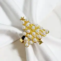 Pearl Christmas Tree Napkin Ring Bell Snow Napkin Ring Hotel Christmas Decoration Napkin Buckle 12pcs
