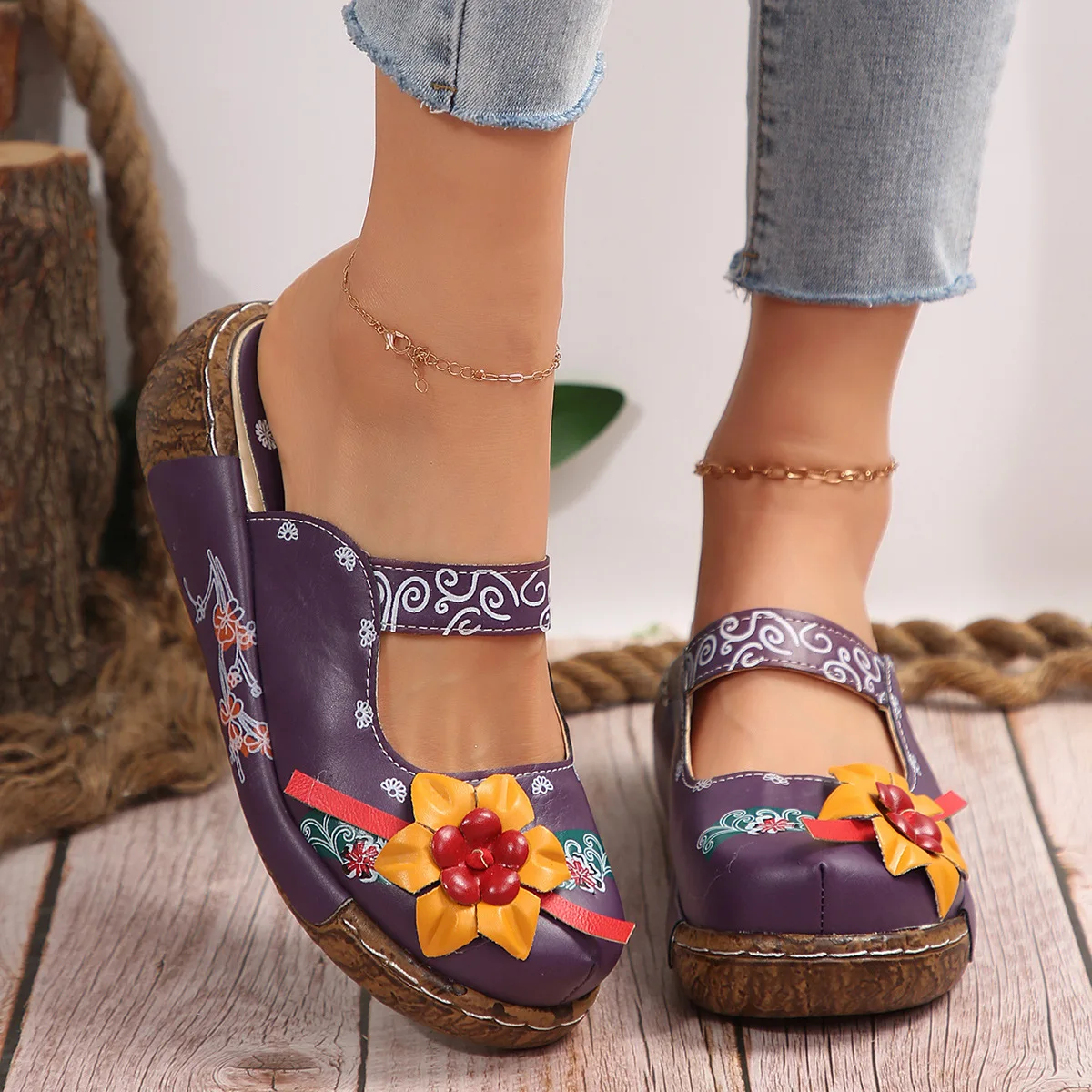 Shoes 2024 Summer New Cool Slippers Ethnic Style Flowers Handmade Thick-soled Retro Women\'s Sandals Designer Sandals