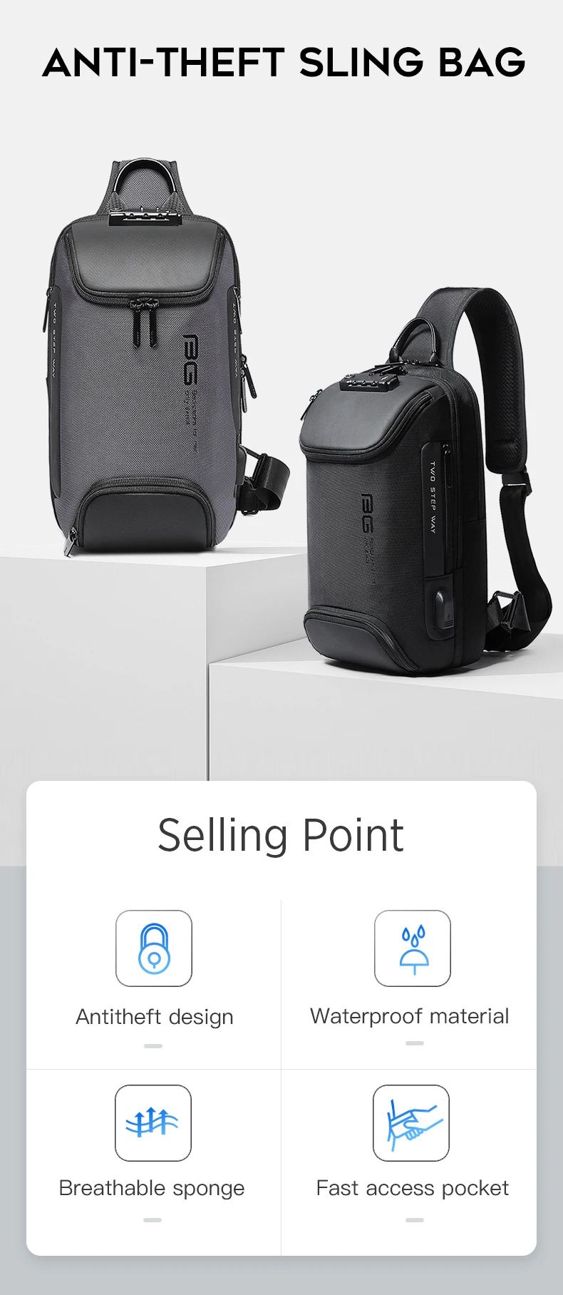 BANGE Neues Modell Class Song Herren Business Anti-Diebstahl Umhängetasche mit USB-Anschluss, Leichte Outdoor Herren Crossbody Brusttasche – Detail 13