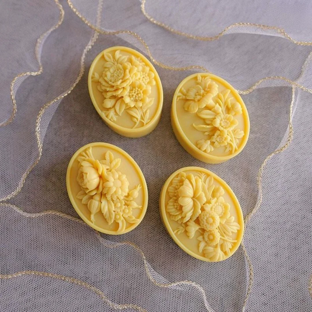 Oval Flower Relief Soap Handmade Silicone Mold DIY Self-made Candle Gypsum Decoration Moulds