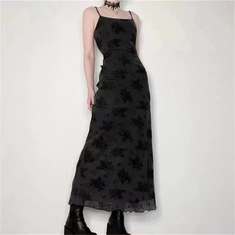 Double Layer Mesh Print Halter Dress Photography Friendly 2026 New Darker Tea Series Super Beautiful Skirt Women's Fashion
