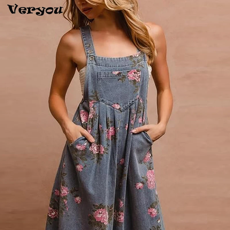 Fashion Vintage Printed Sleeveless Jumpsuit Women Casual Pocket Multicolor Overalls Summer Pants Jumpsuit Women One Piece Set