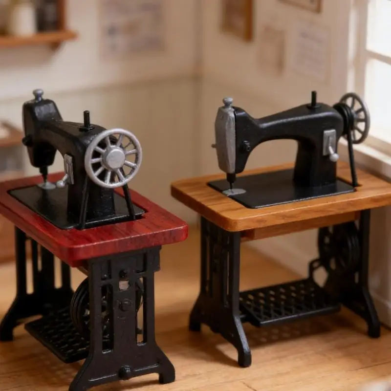 

Realistic Miniature Sewing Machine Set Dollhouses Decors Retro Design for Nostalgic Collectors and Home Decoration A2UB