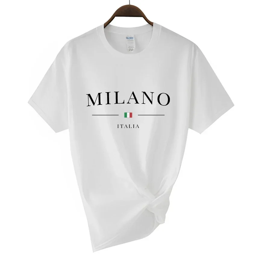 Y2K Women's T-shirt with Milan lettering Luxury short sleeved T-shirt Loose fitting clothes 2024 Soft T