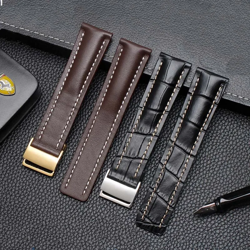22mm 24mm Accessories For Breitling Watch Strap Aviation Timing Cross Ocean Avenger Challenger Culture Cowhide Men's Watch Band