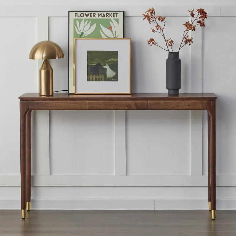 Nordic Black Walnut Solid Wood Console Table Luxury Entrance Drawer Narrow Table Living Room Wooden Cabinet Home Furniture