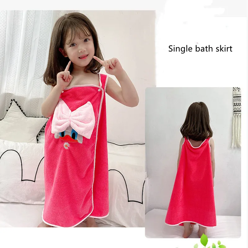 Children's bath towel, bathrobe, Wrap shower skirt Super soft children's absorbent beach towel suitable for 3-15 year old girls