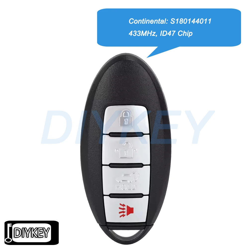 

4 кнопки, умный дистанционный автомобильный брелок, чип 433 МГц ID47 для Infiniti JX35 2013, QX60 2014 2015 S180144011 FCC ID: KR5S180144014