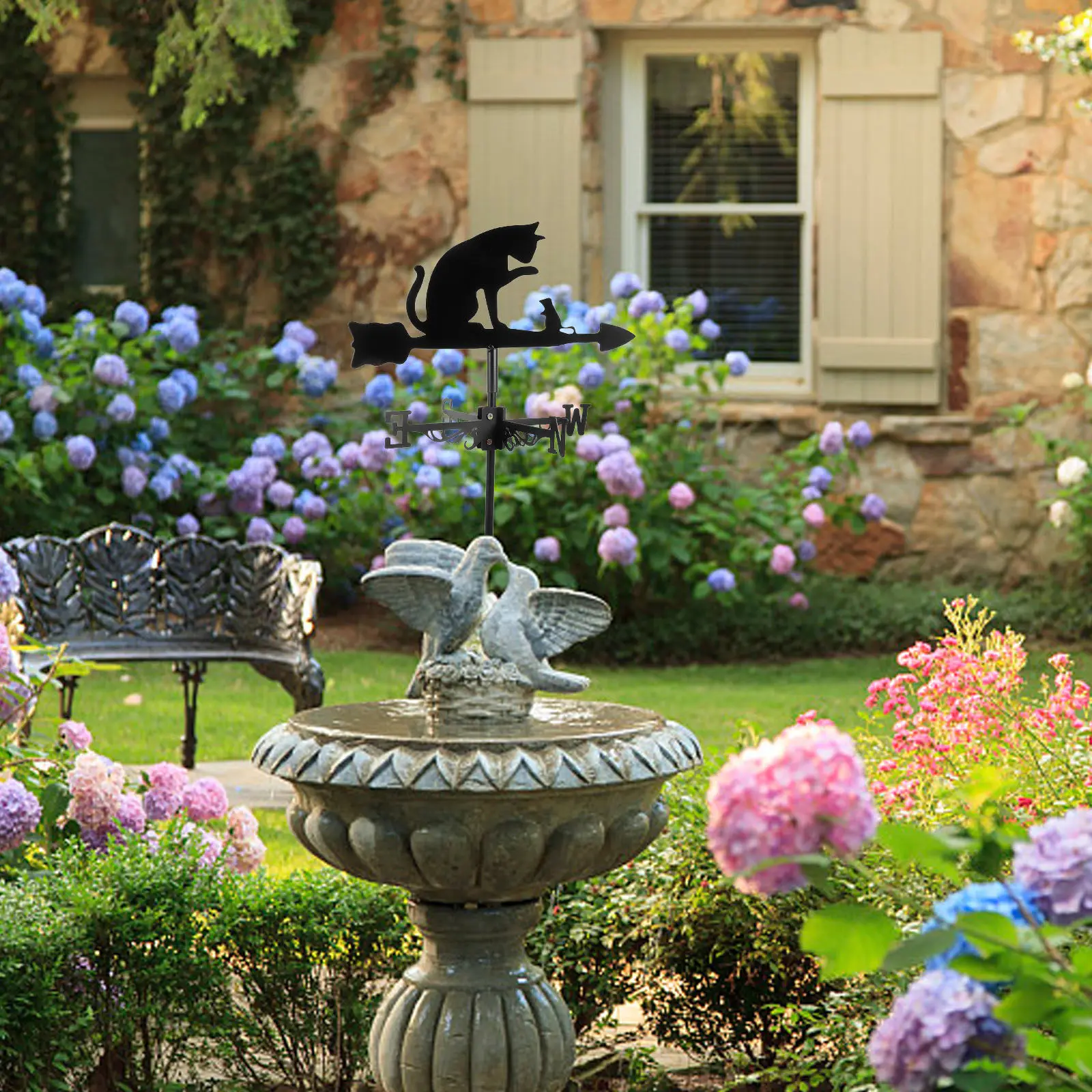 Stainless Steel Cat Weather Vane Garden Decor Yard Wind Direction Indicator Lawn Patio Ground Insert Metal Weathervane