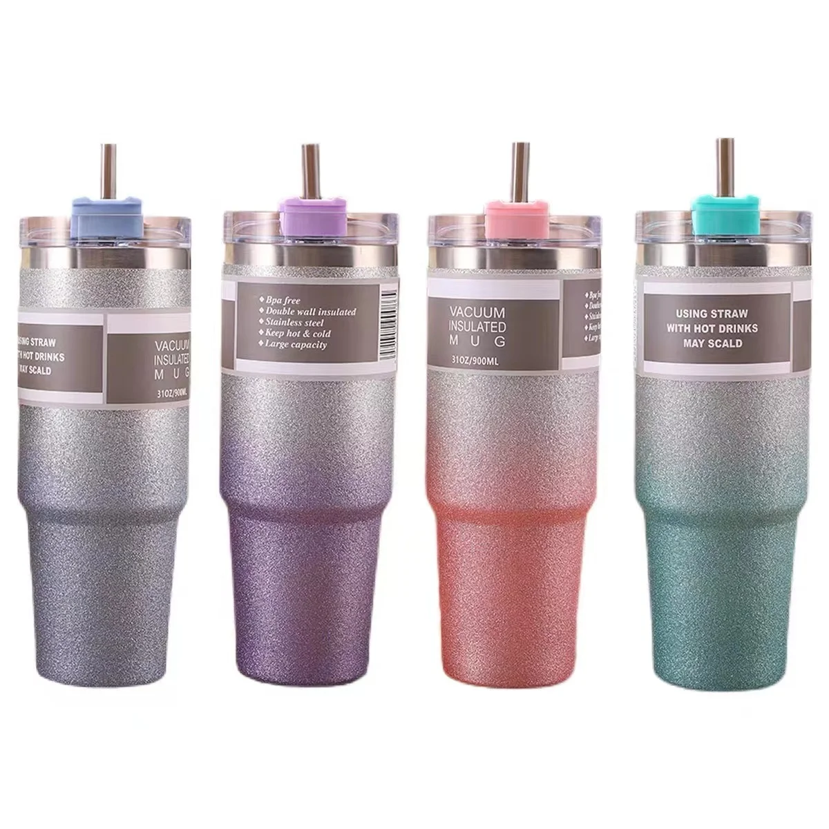 20/30OZ Insulated Tumbler with Straw Stainless Steel Car Cup Thermos Coffee Mug Sublimation Water Bottle BPA Free Vaccum Flask