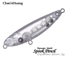 Chan’sHuang 30PCS Unpainted Blanks Bait 60MM 5G Topwater Rattle Spook Pencil DIY Handmade Artificial Fishing Lure