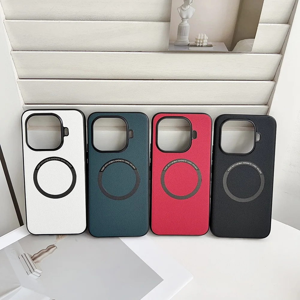 حافظة شحن لاسلكية مغناطيسية Magsafe لهاتف Xiaomi 15T Pro 15t 17 Pro Max 15 Ultra 15 14T Pro Mi أغطية جلد عادية فاخرة
