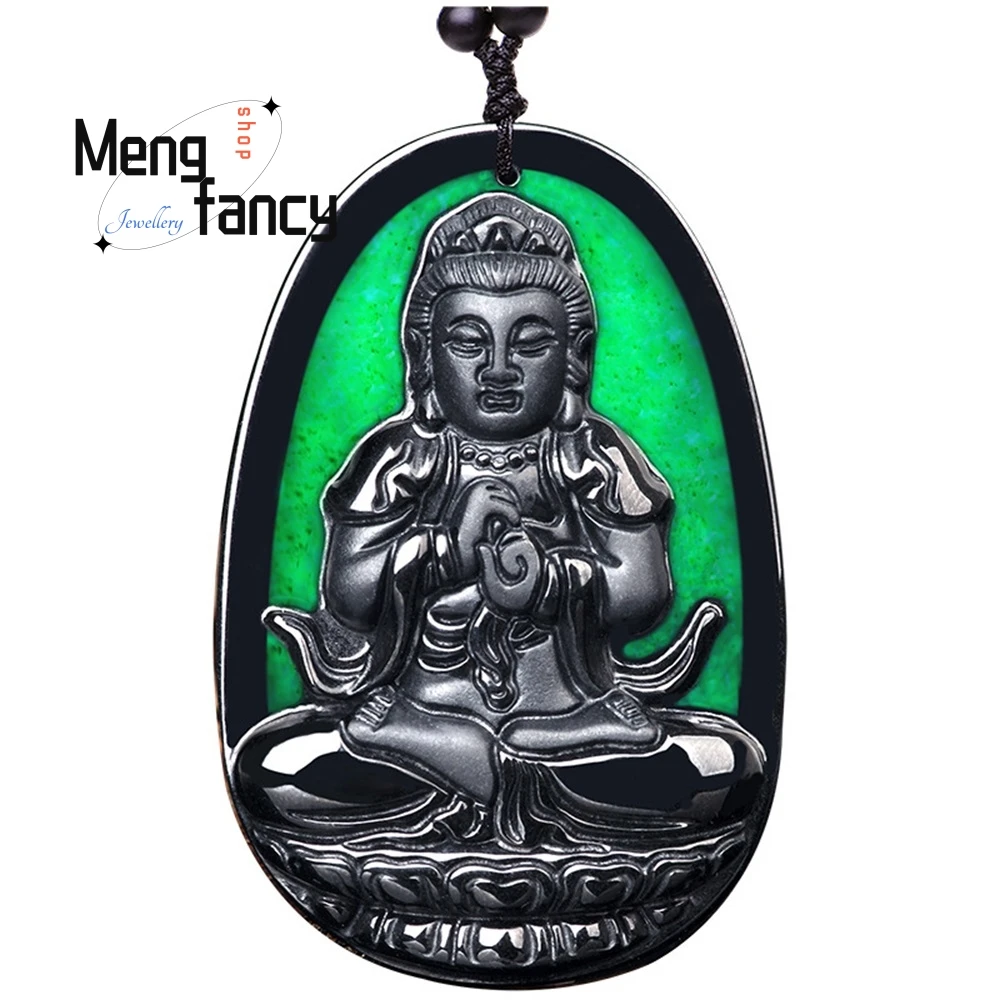 High-Grade Natural A Goods Jade Jade Mocui Zodiac Patron Saint Ink Jade Pendant Ice Kind Jade Pendant Luxury Necklace