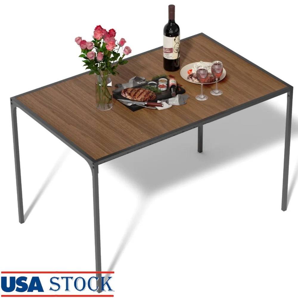 

Industrial Rectangular Dining Table 4-6 People with Metal Frame and 3D Wood Grain Top Easy Assembly Indoor Use