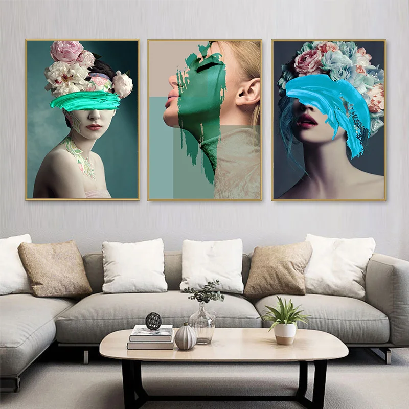 3Pcs/Set Nordic Fashion Figure Woman Canvas Painting, Art Wall Poster, Living Room Bedroom Dining Room Home Decoration, Frameless