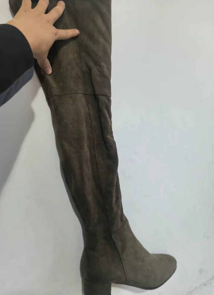 

2026 Over-the-knee Fashion Boots Winter New Round Head Mid-heel Artificial Wool Suede Boots Women's Shoes Zapatos De Mujer Black