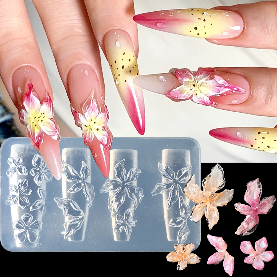 Molde de Silicona 3D para Uñas con Diseño de Flor de Hibisco, Molde para Decoración de Uñas, Herramienta de Escultura y Modelado para Manicura