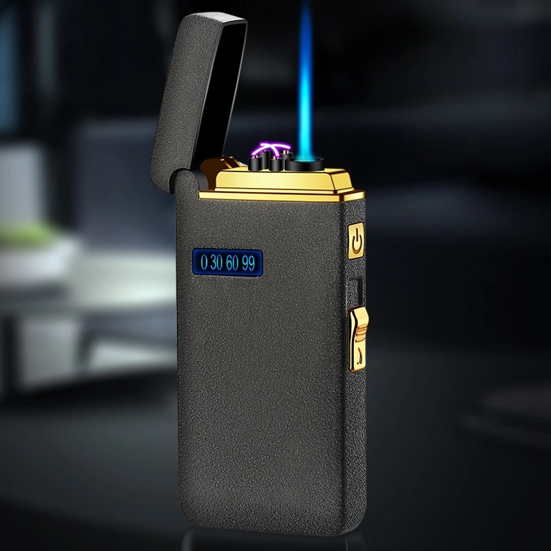 

New Metal Windproof Electric USB Lighter Torch Turbine Dual Arc LED Plasma Lighter Inflatable Cigar Lighter High-end Men's Gift