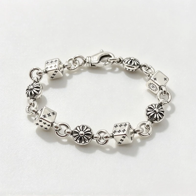 S925 Silver Dice Bracelet, European and American Hip Hop, Personality, Dominance, Classic Style, Daily Wear