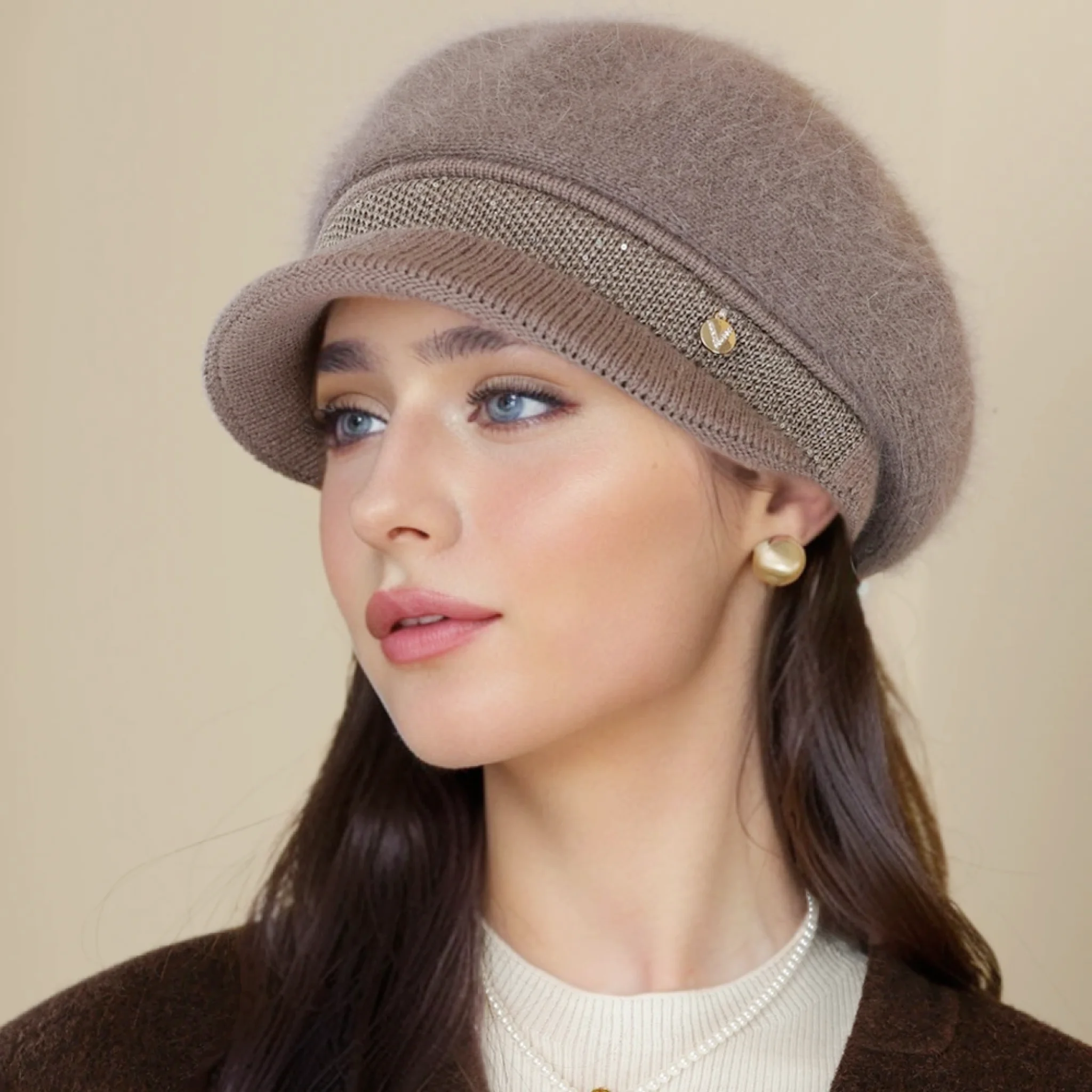 امرأة جديدة الشتاء قبعة تدفئة أفخم الفراء اصطف قبعة دافئة للنساء عادية الأرنب الفراء مزيج قبعة الشارع الشهير في الهواء الطلق موضة محبوك قبعة #4