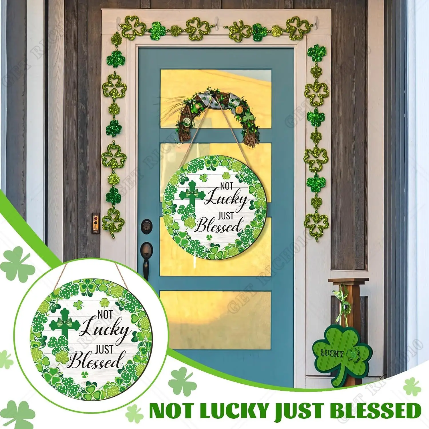 St Patrick's Day Wreath St Patrick's Door Decorations Signs Vase Clover Front Door Decoration Wooden Shamrocks Wreath