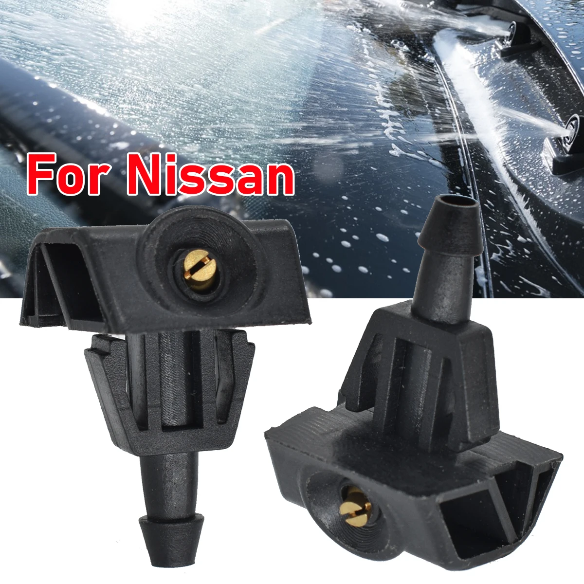 2Pcs Car Front Windshield Washer Wiper Water Spray Nozzle For Nissan TIIDA SYLPHY X-trail Venucia D50 R50 Auto Accessories