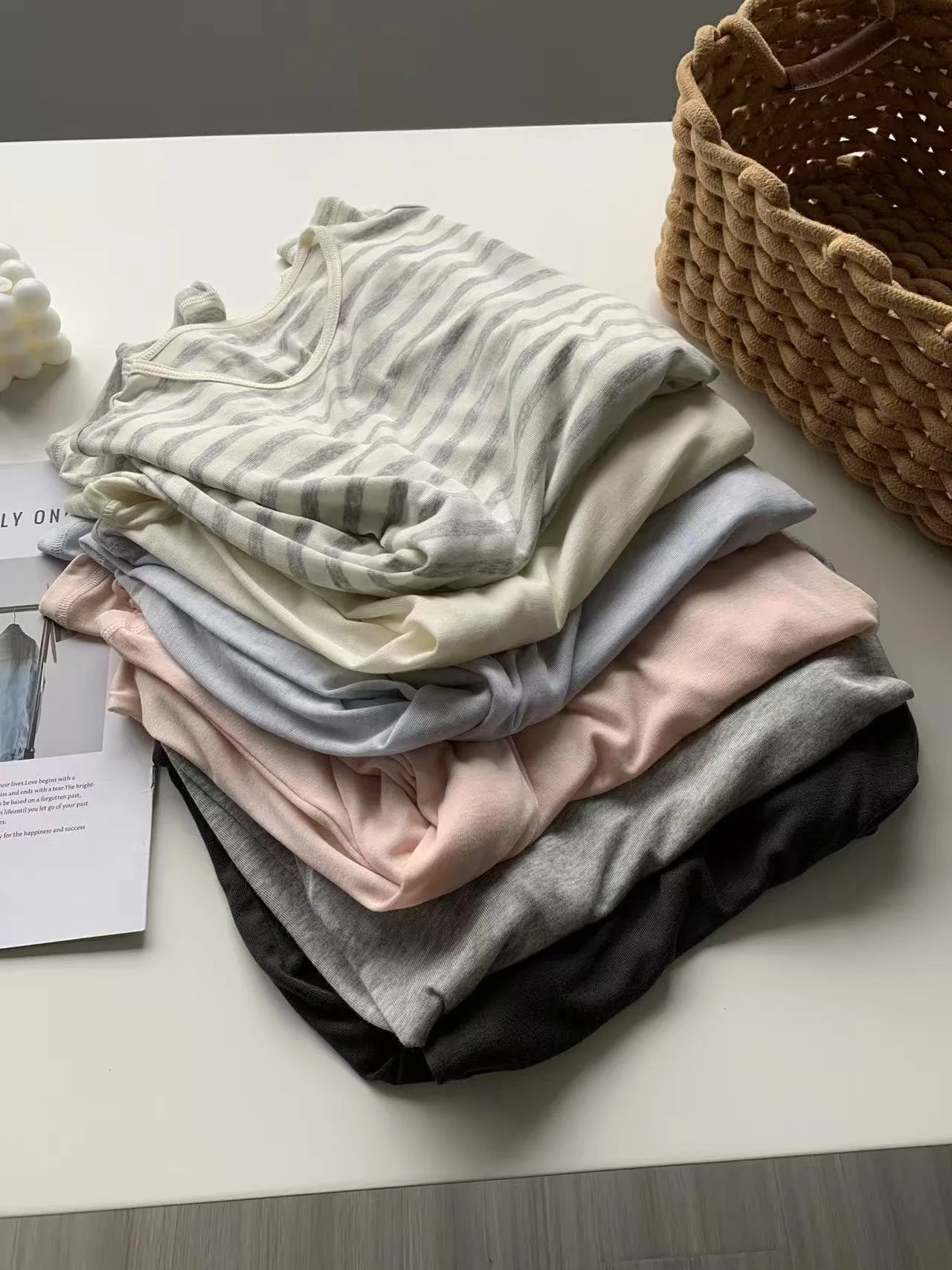 Spring Summer Basic Shirt For Women Silk Wool Simple Round Neck Top Lightweight Semi-sheer Tops