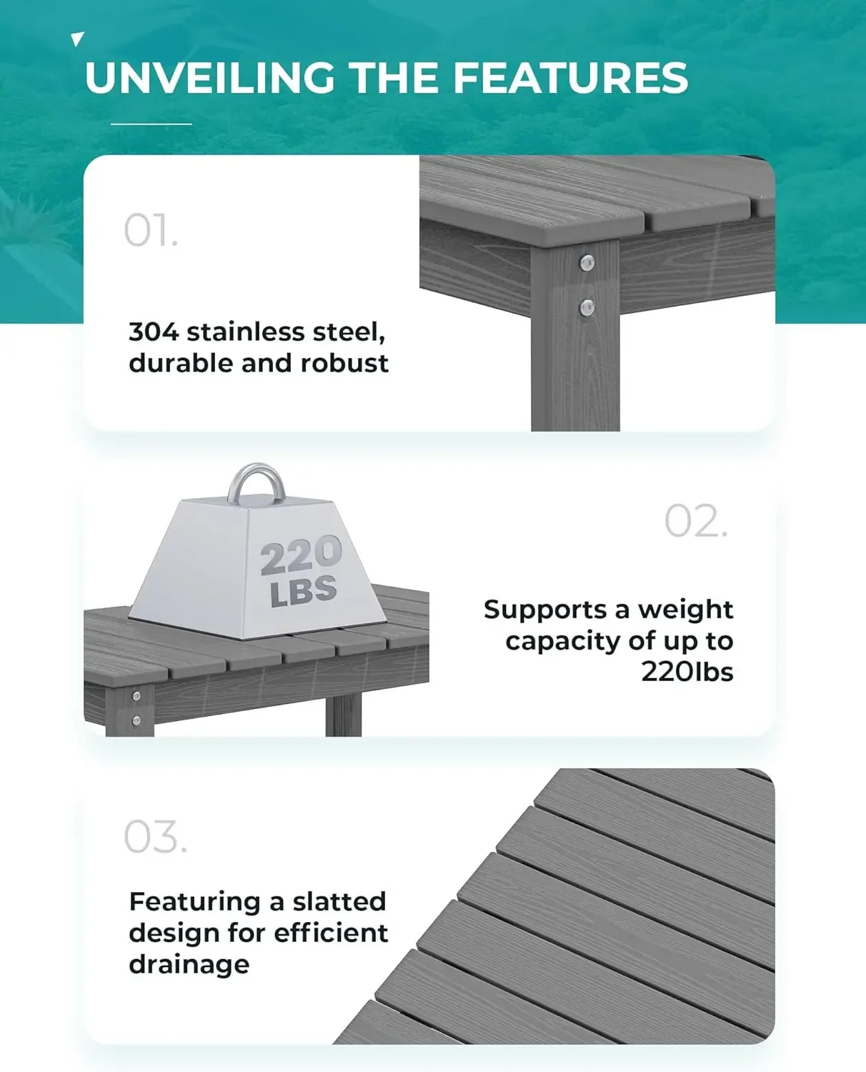 [سعر مخفض! ]طاولة قهوة خارجية، طاولة قهوة HDPE للفناء للخارج، رمادي