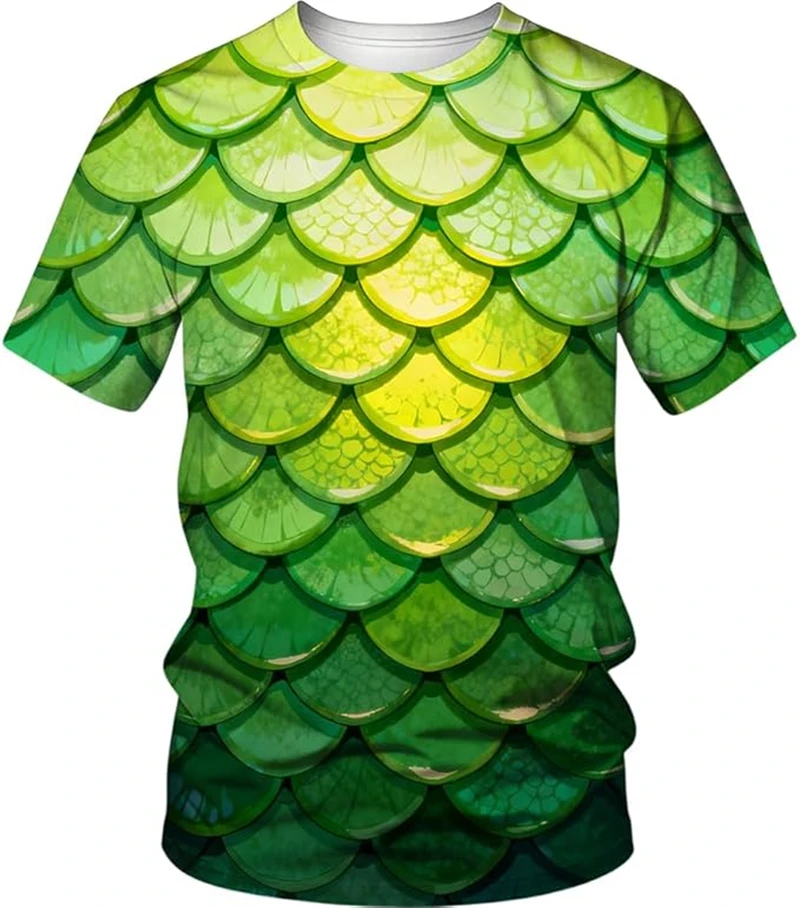 Fashion Fish Scale Pattern 3D Print Tshirt Men And Women 2026 New Dragon Scale Graphic O Neck Short Sleeve T Shirt Casual Tops