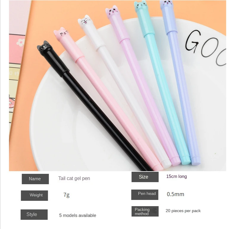 Set of 6 Cute Kitten Gel Pens, Suitable as Party Gifts for Boys and Girls, School Supplies, and Presents