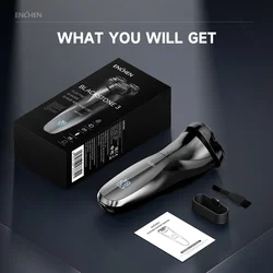 ENCHEN Electric Shaver 3D Blackstone 3 IPX7 Waterproof Razor Wet And Dry Dual Use Face Beard Battery Digital Display For Men